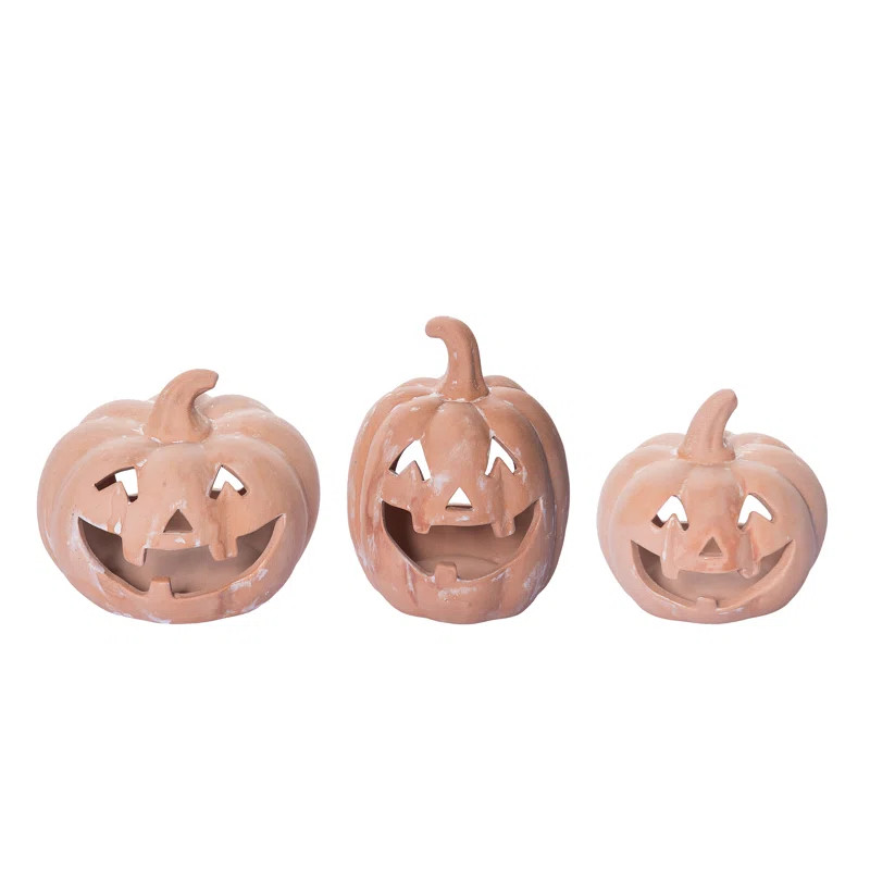 Ophelia & Co. Ceramic 6.5 in. Orange Halloween Pumpkin Candle Holder Set of 3 | Wayfair | Wayfair North America