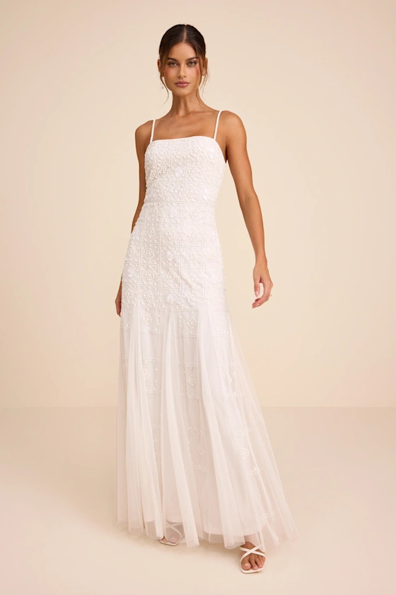 Liliane White Beaded Sleeveless Maxi Dress | Bride To Be | Bride Outfits | Lulus