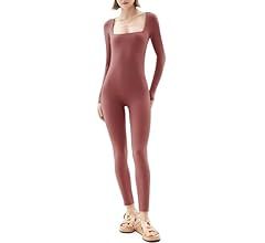 PUMIEY Jumpsuits for Women Square Neck Long Sleeve Bodycon Unitard One Piece Outfits Chill Collectio | Amazon (US)