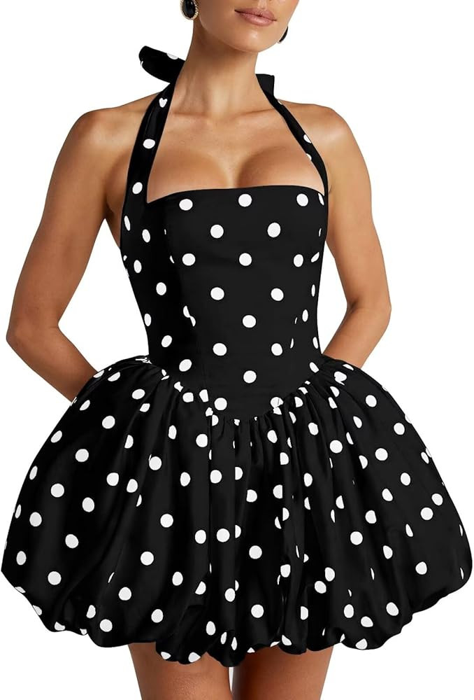 UZN Short Bubble HOCO Dresses for Teens Satin Halter Mini Homecoming Dress A Line Cocktail Party ... | Amazon (US)