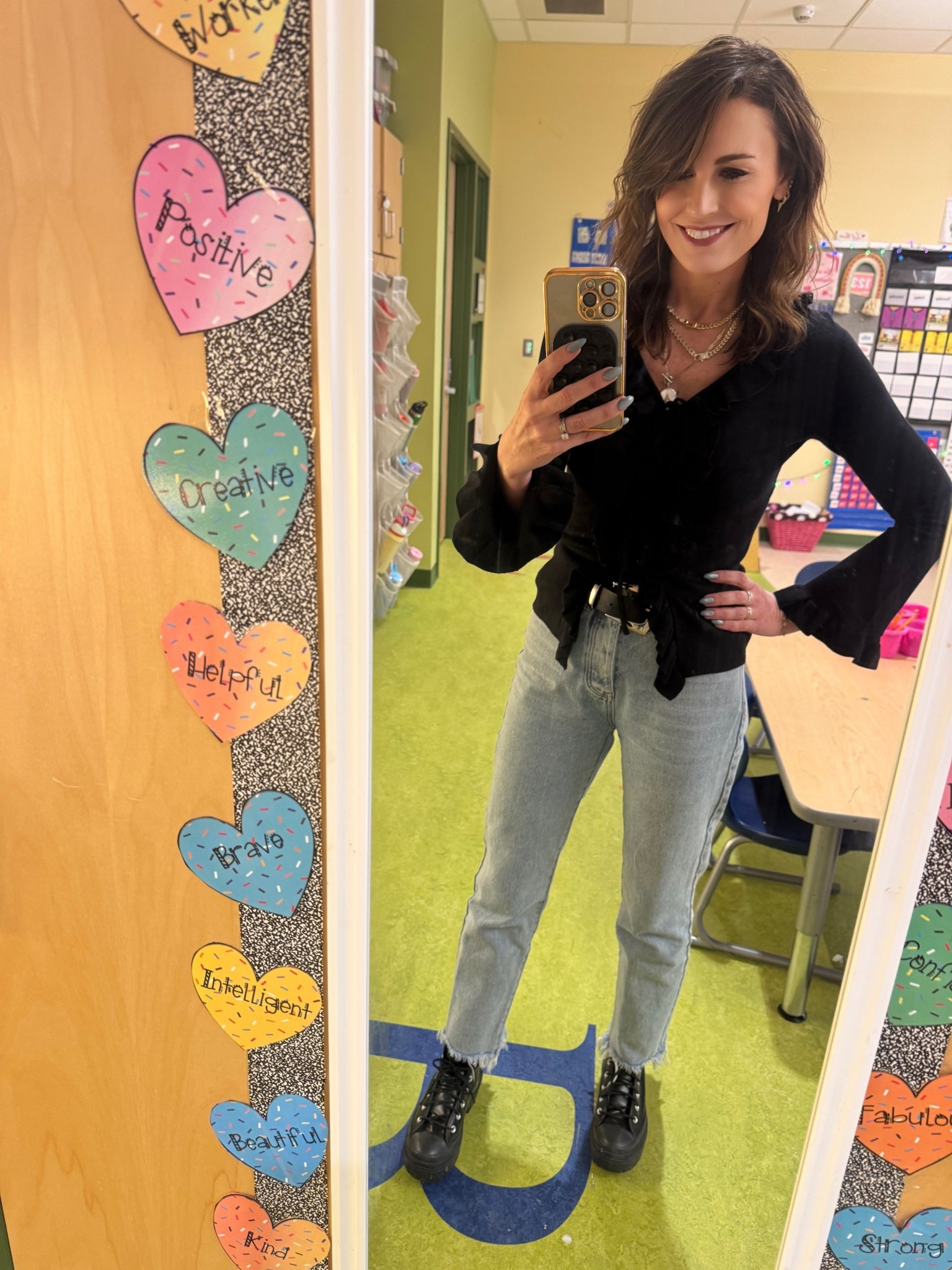 Zesica ruffle top from Amazon
Superdown jeans
Converse boots
Melinda Maria necklaces

#LTKOver40 #LTKgrwm #LTKootd