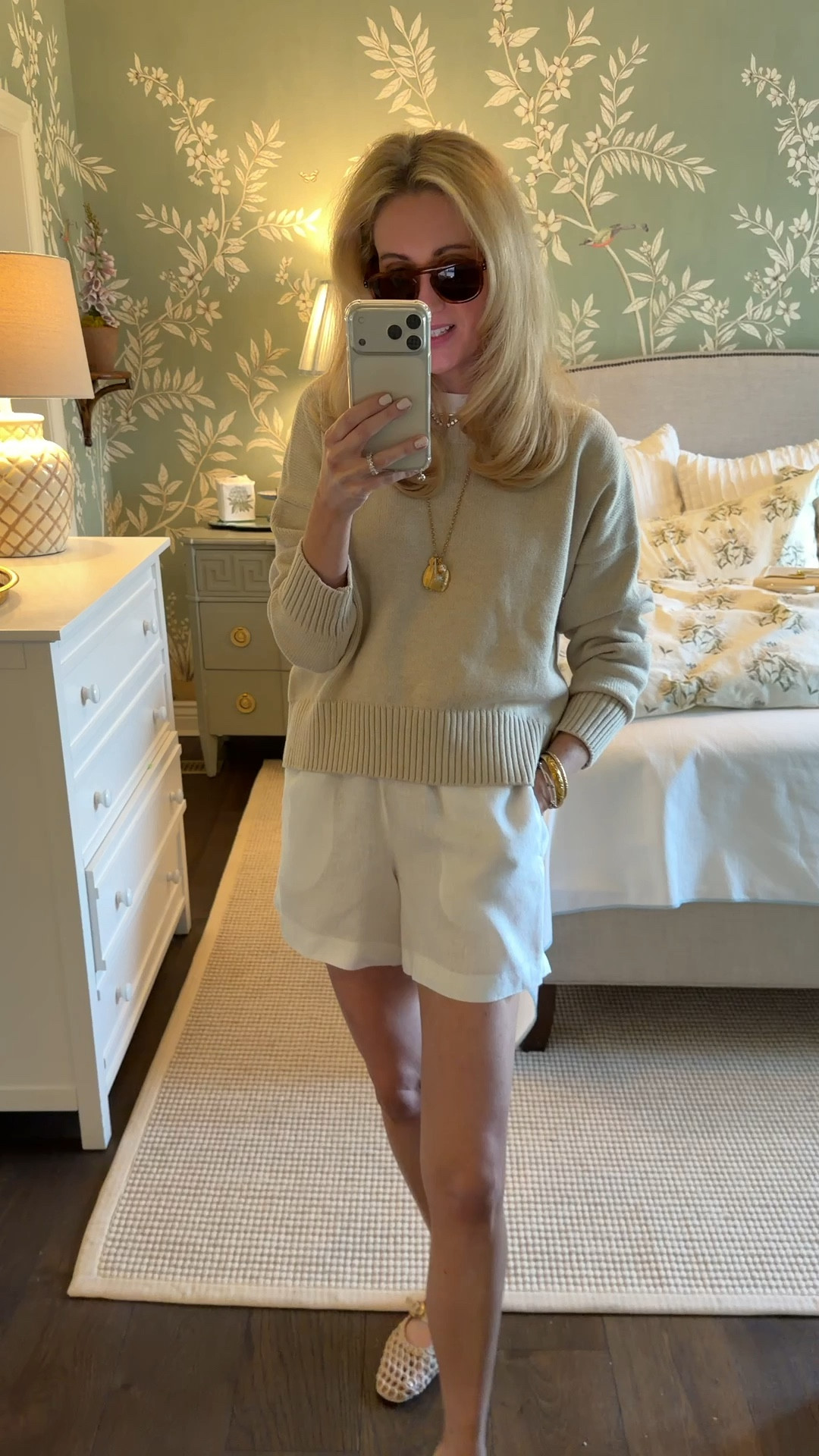 This is my Spring & Summer mom uniform from @Quince ! I adore Quince 100% cotton sweaters and tees! They’re SO good! I wear a size small in both! #QuincePartner  @onequince 