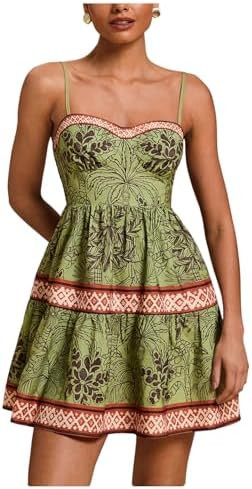 MakeMeChic Women's Boho Floral Cami Dress Smocked A Line Vacation Mini Dresses Sundress | Amazon (US)