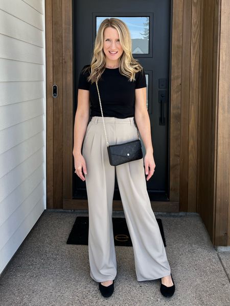 My headed to work outfit! I’m loving these high waisted pleated pants paired with this fitted black tee. Both items fit TTS.

#LTKunder50 #LTKitbag #LTKshoecrush