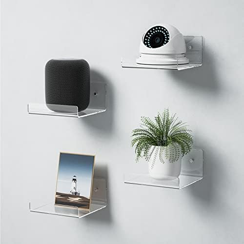 Weronique Adhesive Wall Shelves, Small Acrylic Display Floating Shelf, 4 Pack, Transparent | Amazon (US)