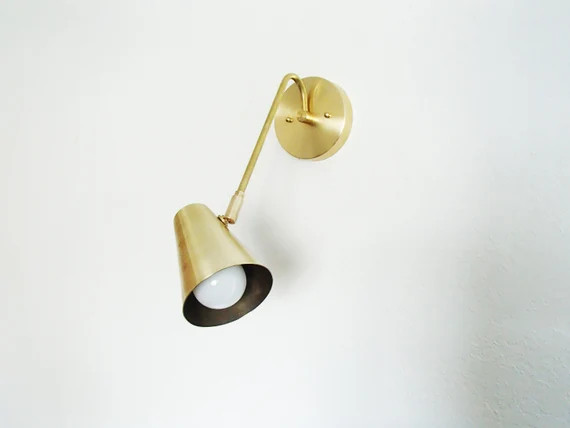 Brass Modern Sconce - Swivel Cone Spotlight - Minimalist Wall Light - Bedside Lighting - Contempo... | Etsy (US)