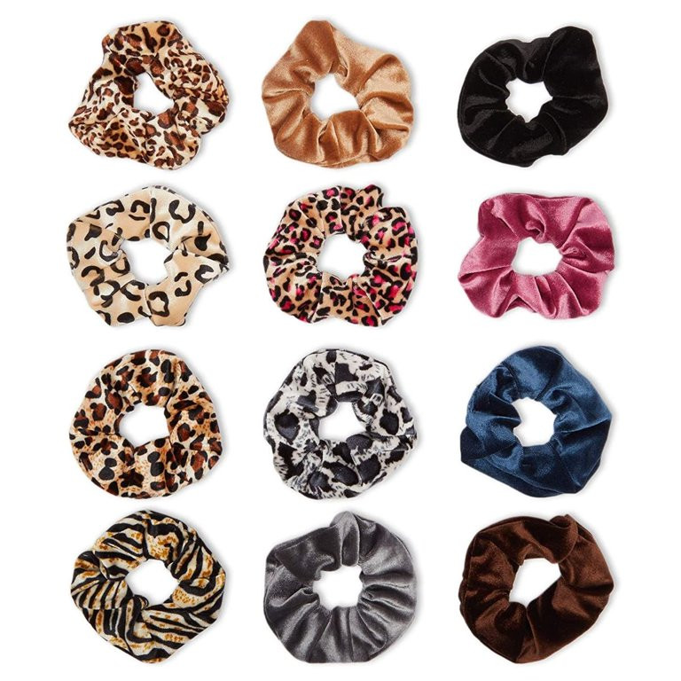 12 Pcs Velvet Animal Print Hair Scrunchies, Elastic Hair Ties Bands, Ponytail Holder Styling Acce... | Walmart (US)