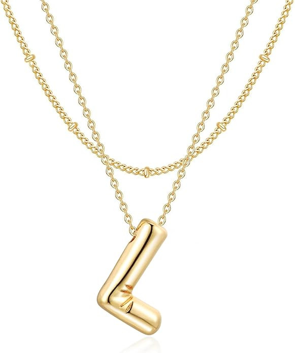 Bubble Initial Necklaces for Women, 14K Gold Layered Balloon Letter A-Z Pendant Choker Necklace, ... | Amazon (US)