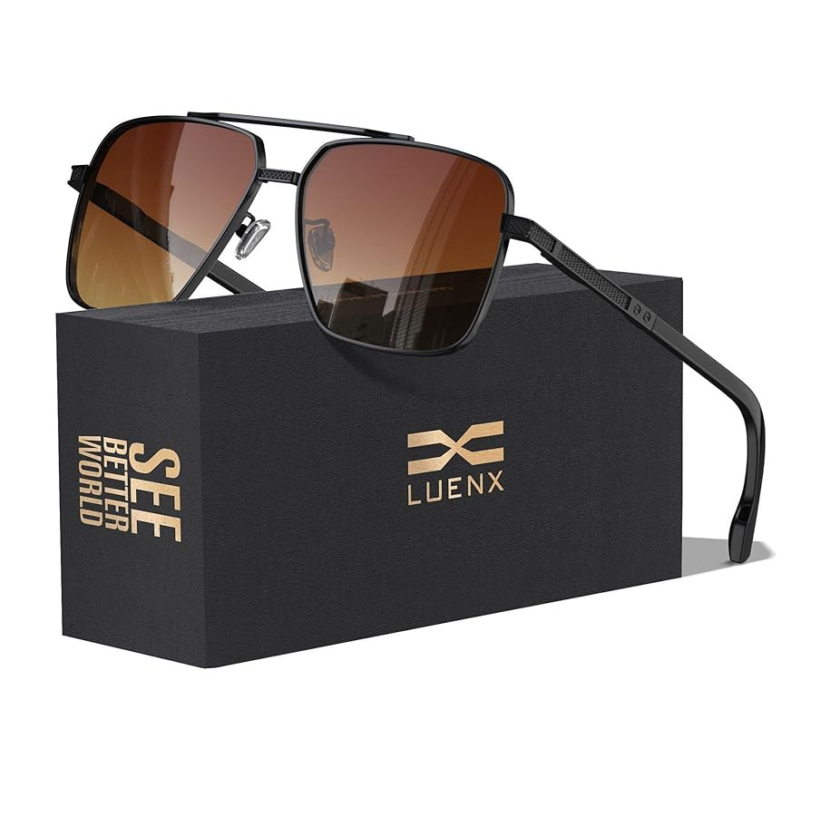 LUENX Polarized Square Aviator Sunglasses for Men,Trendy Retro Oversized Rectangular Frame UV400 ... | Amazon (US)