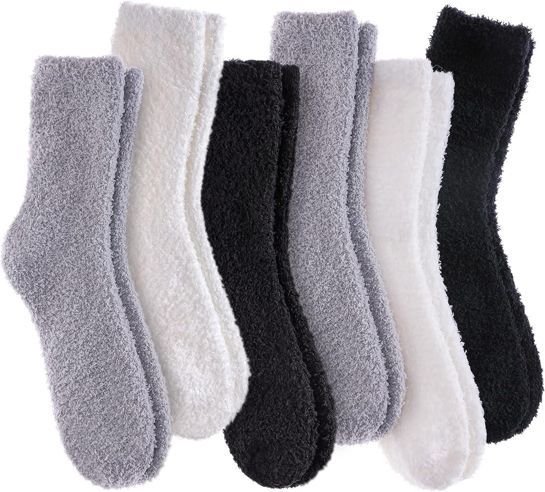 LANLEO 5/6 Pairs Womens Super Soft Fuzzy Plush Warm Winter Home Sleeping Slipper Socks | Amazon (US)