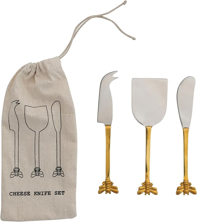 Creative Co-Op, Gold 3-Piece Stainless Steel Cheese Knives with Bee Handles, 6.5" L | Amazon (US)