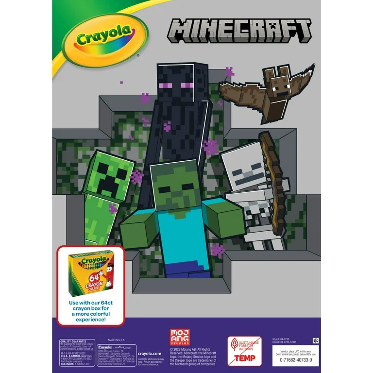 Crayola Minecraft Coloring Book with Stickers, 96 Coloring Pages, Video Game Coloring Book, Minec... | Walmart (US)