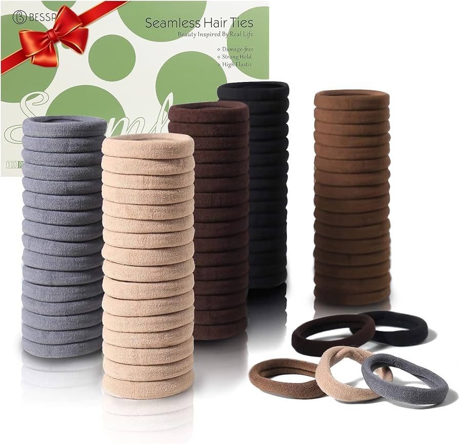 100 Pcs Thick Seamless Brown Hair Ties, Ponytail Holders Hair Accessories No Damage for Thick Hai... | Amazon (US)