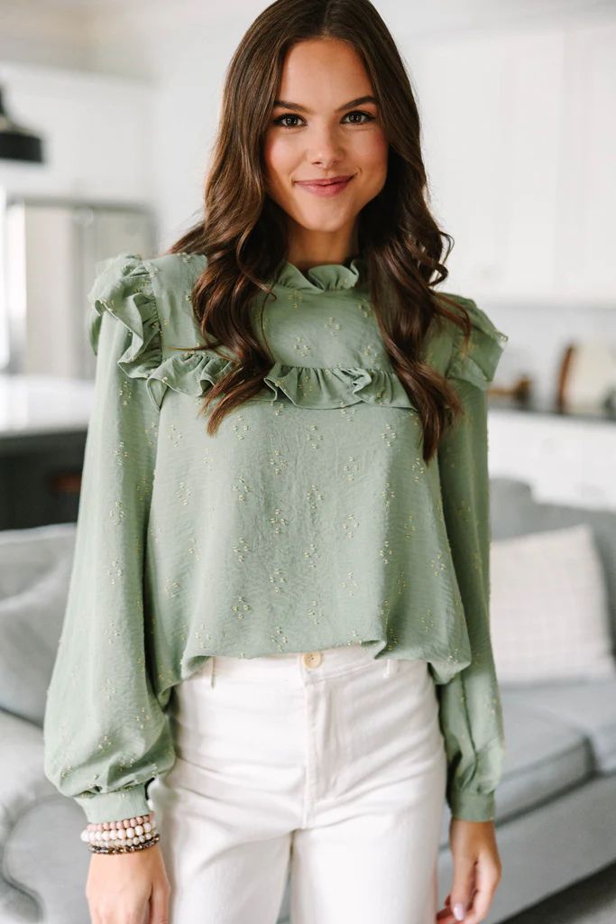 Romantic History Green Ruffled Blouse | The Mint Julep Boutique