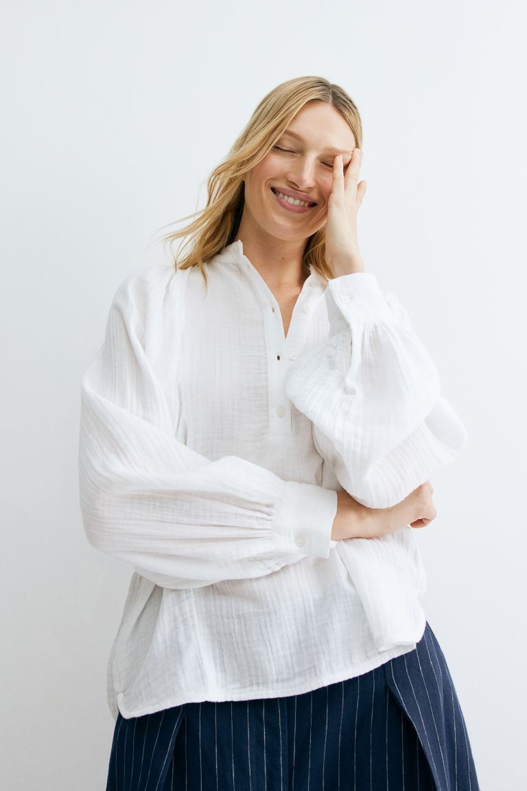 Batwing-Sleeved Muslin Blouse | H&M (US + CA)