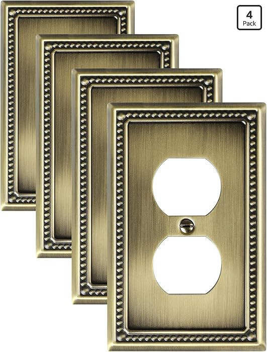 4-Pack Duplex Outlet Cover Plate, Antique Brass Metal Wall Plates for Electrical Outlets, 1 Gang ... | Amazon (US)