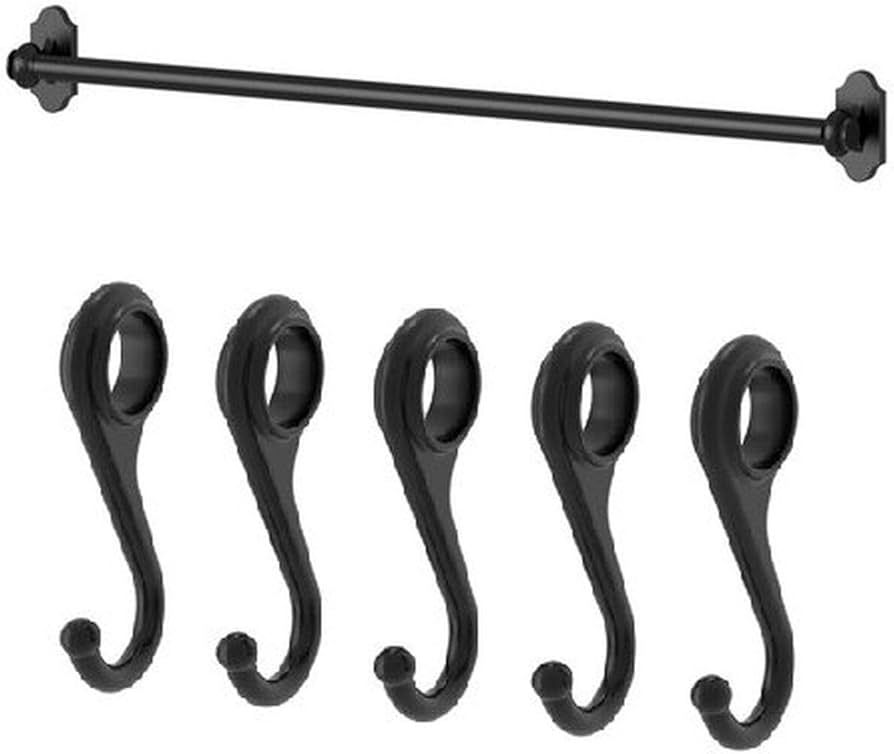 Ikea Steel Kitchen Organizer Set, 22.5-inch Rail, 5 Hooks, Black | Amazon (US)