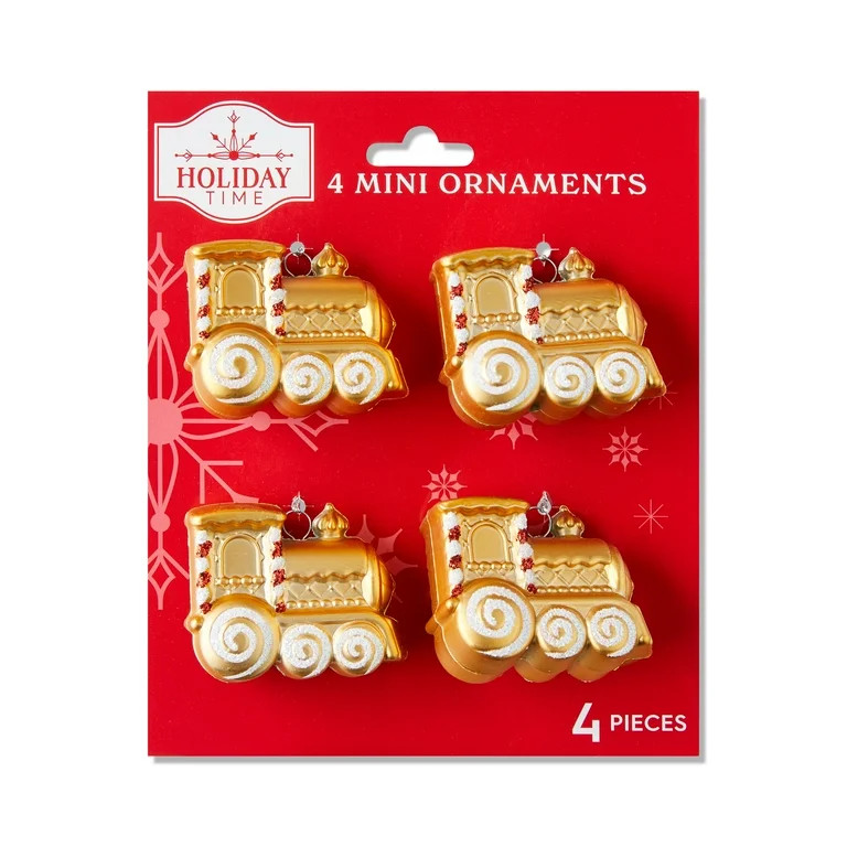 Red/Gold/White Mini Gingerbread Train Christmas Ornaments, 4 Count, by Holiday Time - Walmart.com | Walmart (US)