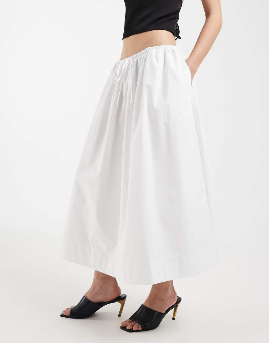 ASOS DESIGN poplin tie waist circle maxi skirt in white | ASOS (Global)