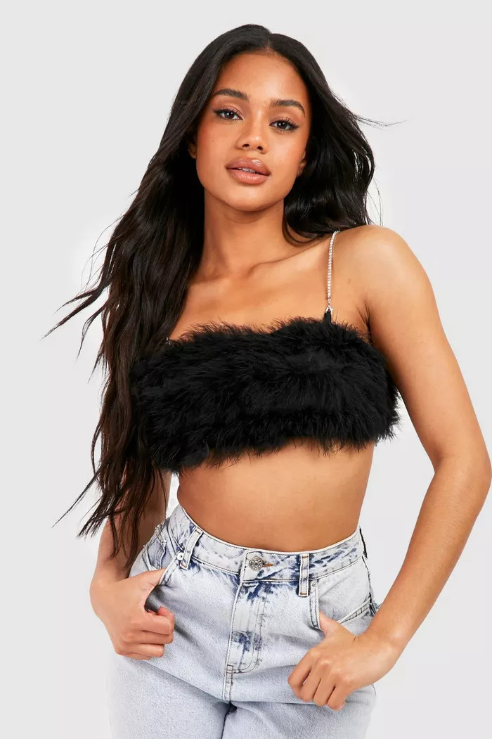 Diamante Strap Feather Crop Top | Boohoo.com (US & CA)