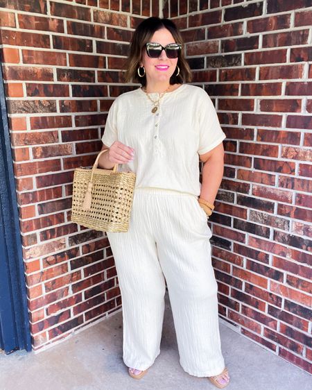 This two piece matching set from Belk is what spring fashion dreams are made of! Currently 40% off. This would be perfect as a vacation outfit but you could also wear these pieces separately and use them for summer workwear. Pants are XXL, top is XL. 

Plus size outfit, midsize outfit, resort wear

#LTKfindsunder50 #LTKplussize #LTKover40