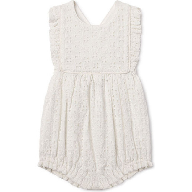 Baybala | Elizabeth Ruffle Shoulder Eyelet Bubble, Vanilla (White, Size 2) | Maisonette | Maisonette