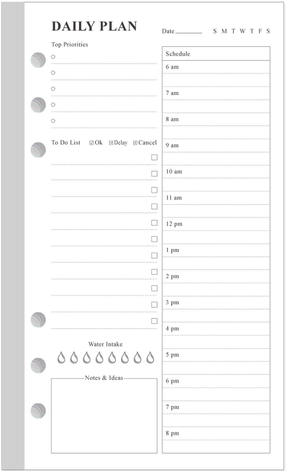 A6 Undated Daily Planner Refill - To Do List for Filofax Personal Binders, 80 Sheets/160 Pages Pl... | Amazon (US)