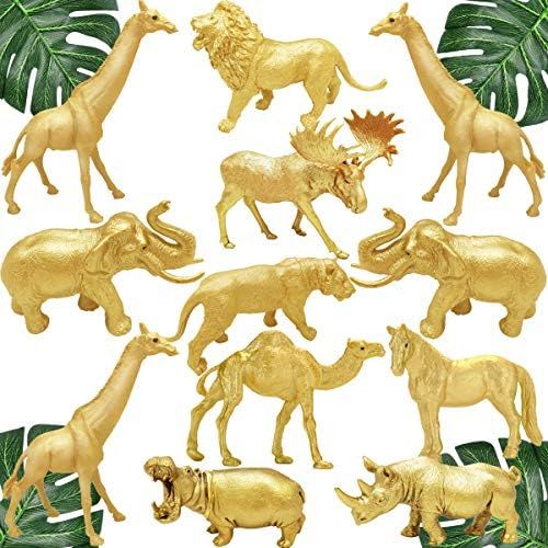 Metallic Gold Safari Animals Figurines Toys 12Pcs, Jungle Animal Figures, Wild Plastic Animals wi... | Amazon (US)