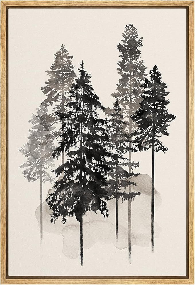 MUDECOR Framed Canvas Print Wall Art Ink Blot Dark Pine Tree Forest Silhouette Nature Wilderness ... | Amazon (US)