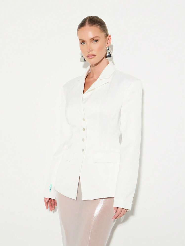 KIZN Fitted Blazer Professional Office Wear Button Front Lapel Collar Business Formal Outerwear Classic Tailored Wedding Guest Blazer | SHEIN