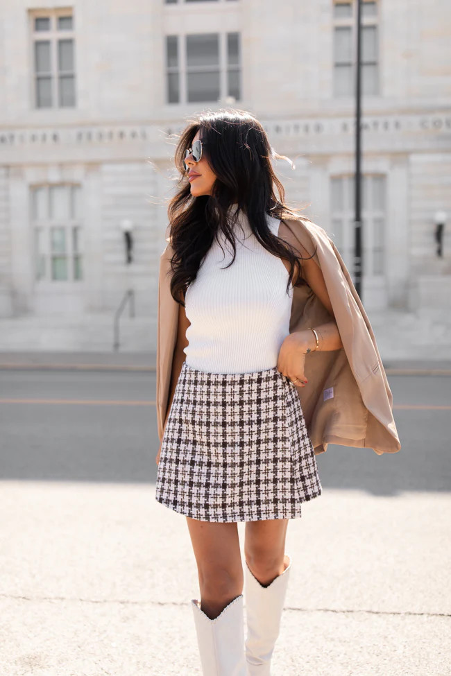 Sweet Escapes Brown Plaid Skort | Pink Lily