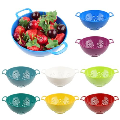 8 Pcs Mini Colander for Kitchen, Colored Plastic Strainer Small Fruit Strainer Bowl with Double Handles, Durable Berry Colanders Food Strainers for Fruits Vegetable Pasta Kitchen | Amazon (US)