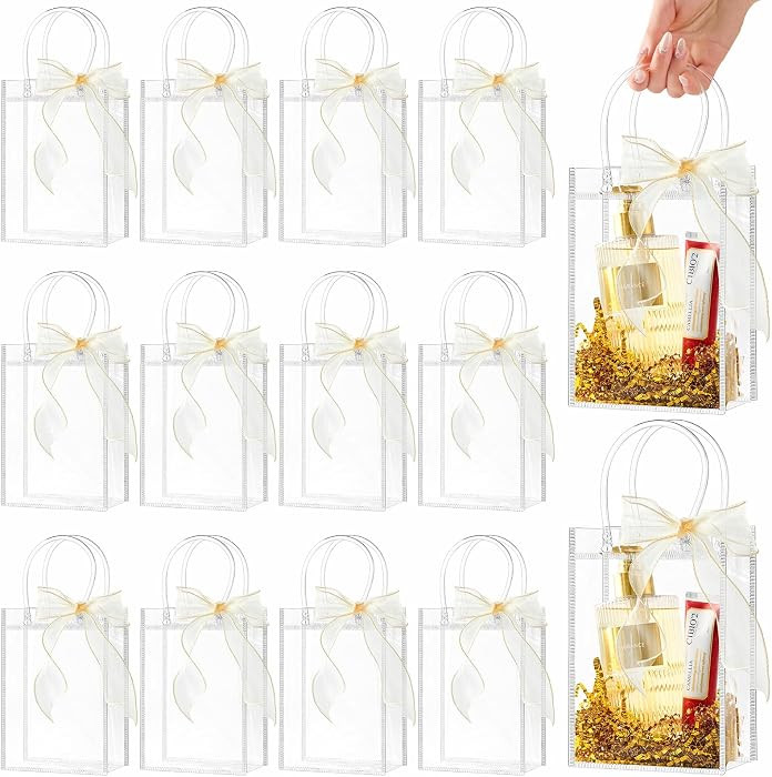 Ohuimrt 50 PCS Clear Plastic Gift Bags with Handles, 4.9 x 7.5 x 3.15 Inches Reusable Party Favor... | Amazon (US)