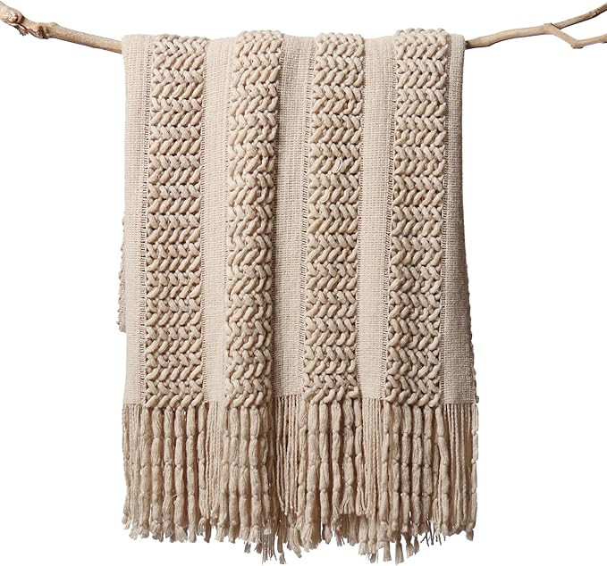 Amazon.com: LIFEIN Fall Throw Blanket for Couch - Soft Rust Boho Throw Blanket, Cozy Chenille Kni... | Amazon (US)