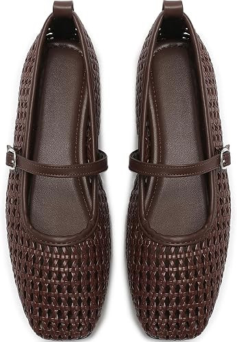 Women's Woven Mary Jane Flats, PU Square Toe Dress Shoes for Work | Hand Woven Craft, Adjustable ... | Amazon (US)