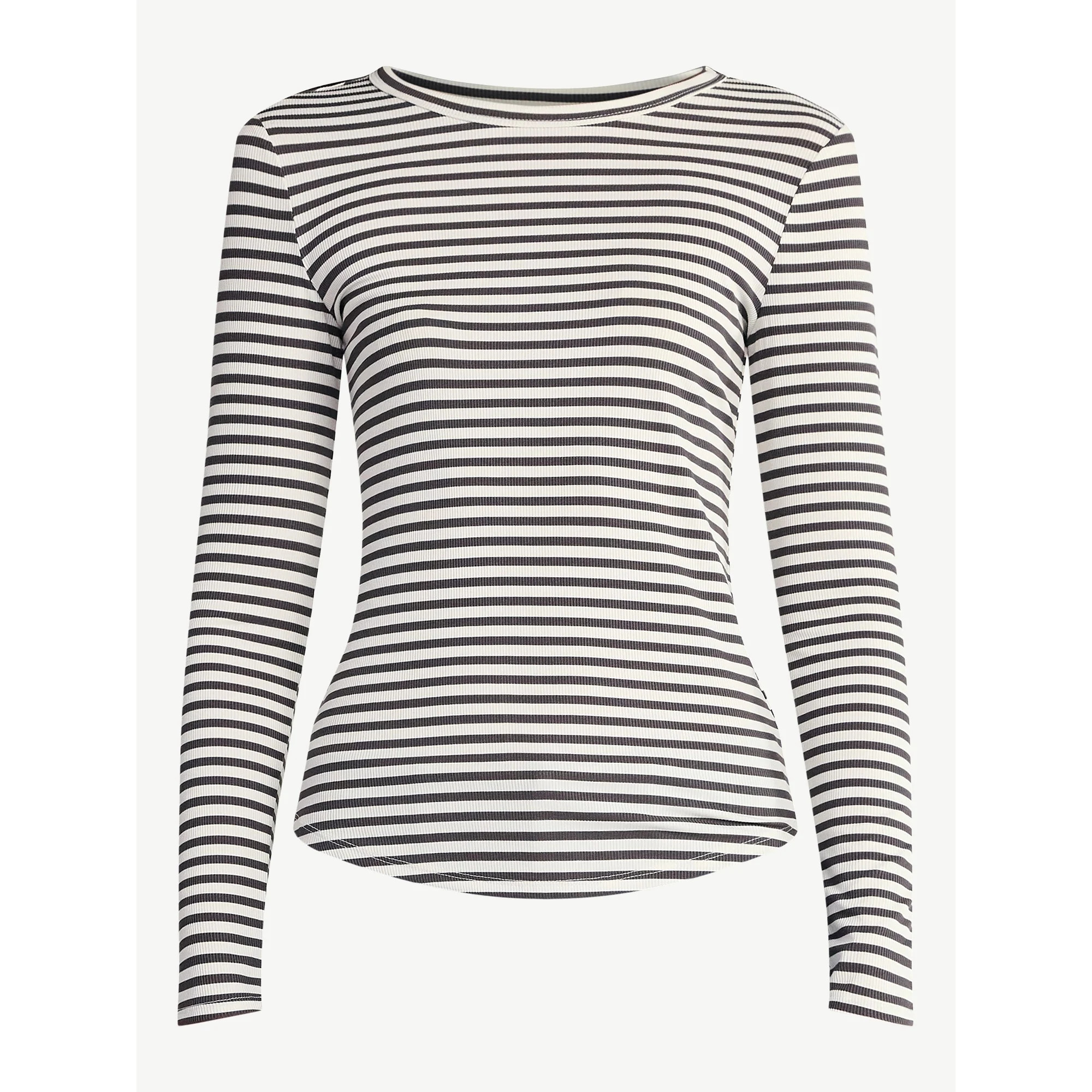 No Boundaries Crew Ribbed Tee with Long Sleeves, Women's | Walmart (US)