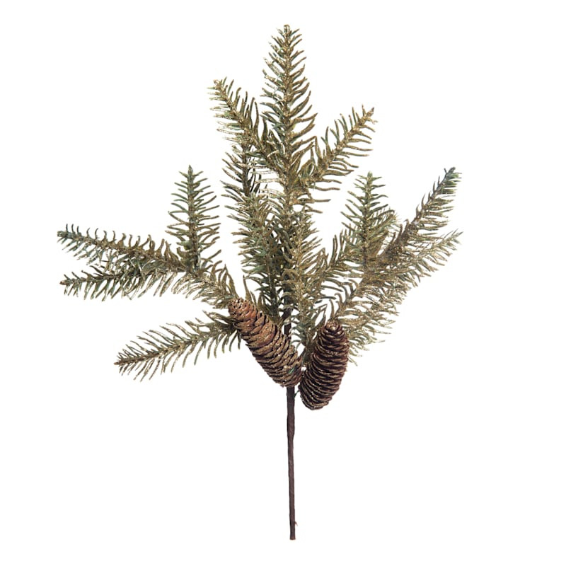 Gold Glittered Pinecone & Pine Ornament Pick, 16" | At Home