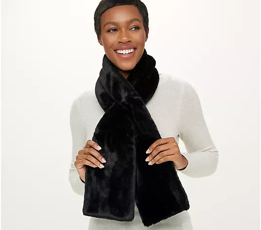 Sprigs Faux Fur Pull-Through Scarf with Zipper Pocket - QVC.com | QVC