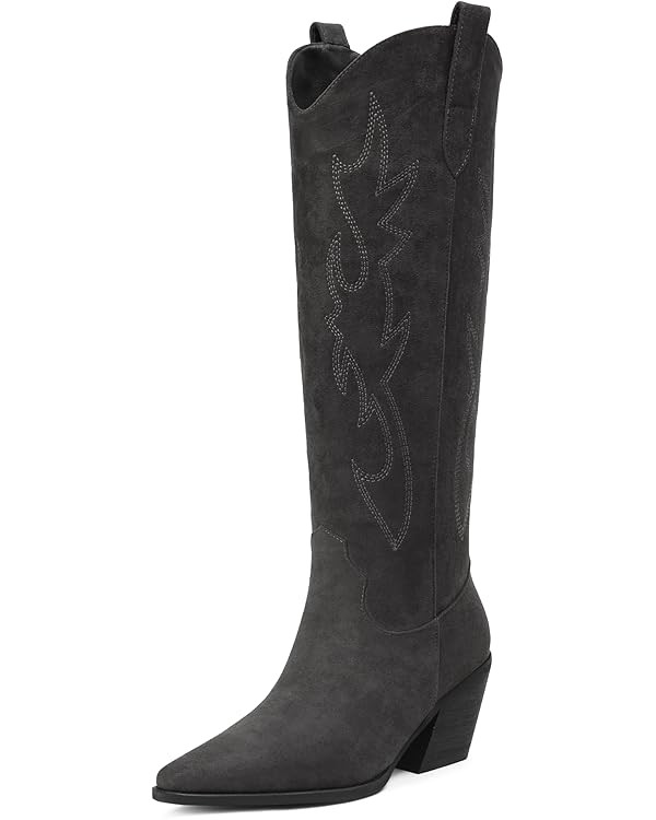 iiimmu Cowgirl Boots Women Knee High Boots Pointed Toe and Block Heel Cowboy Suede and Faux Leath... | Amazon (US)