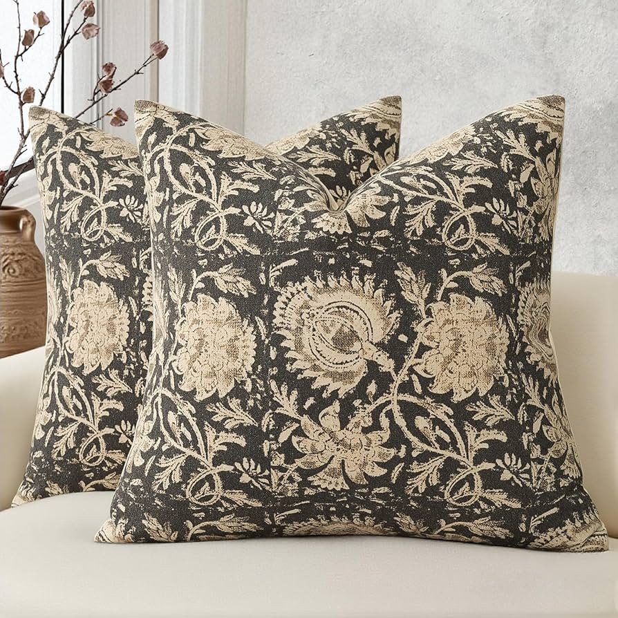 Vintage Floral Print Throw Pillow Covers 18x18 Set of 2 Neutral Modern Farmhouse Pillowcases Acce... | Amazon (US)