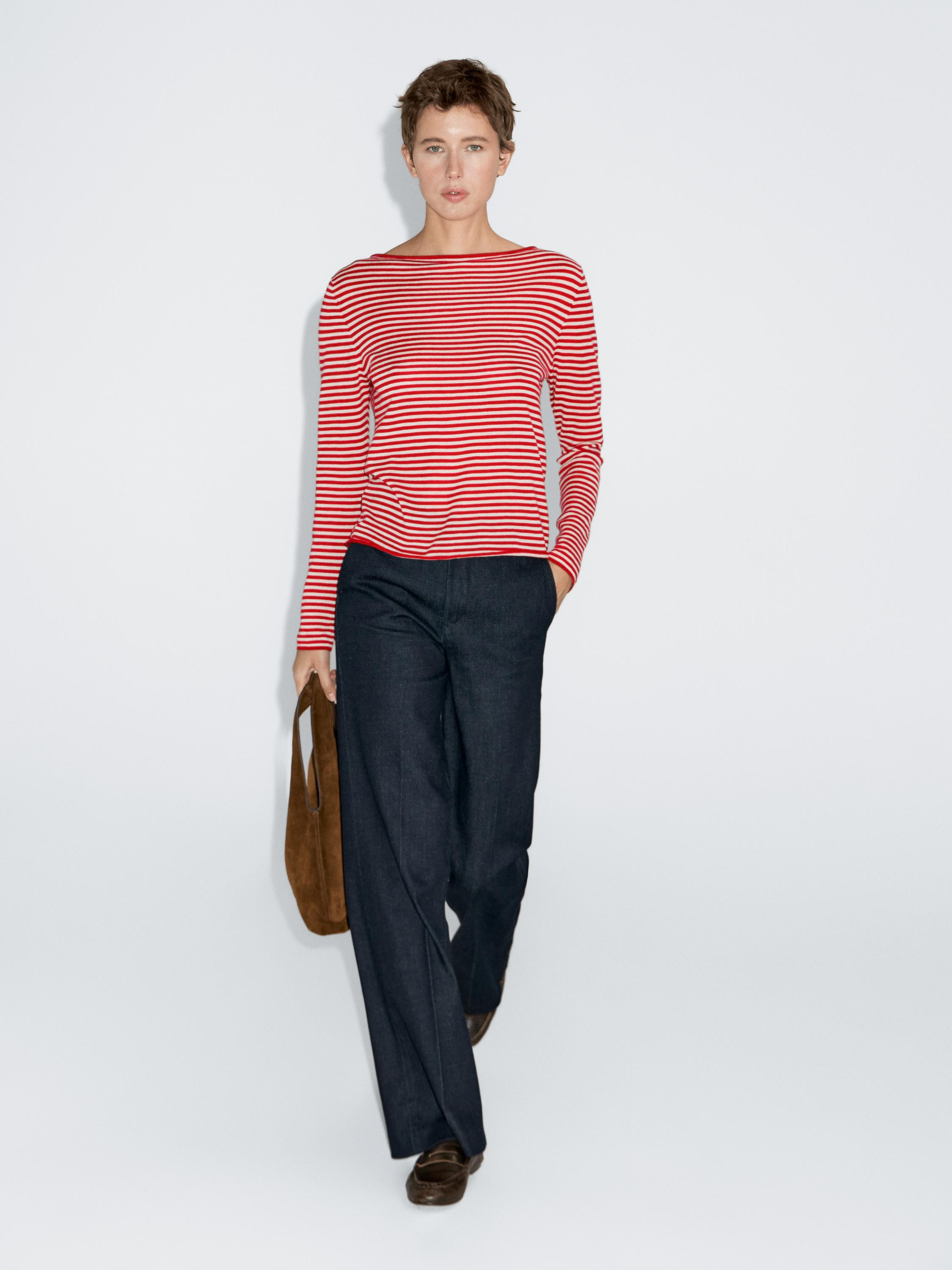 Striped long sleeve knit sweater | Massimo Dutti UK