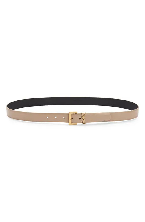 Saint Laurent Laque YSL Monogram Leather Belt in Dark Beige at Nordstrom, Size 65 | Nordstrom