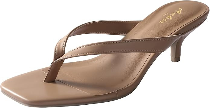 Ankis Kitten Heels for Women, Black Brown Square Toe Flip Flop Heels 2 Inch Low Heeled Thong Summ... | Amazon (US)