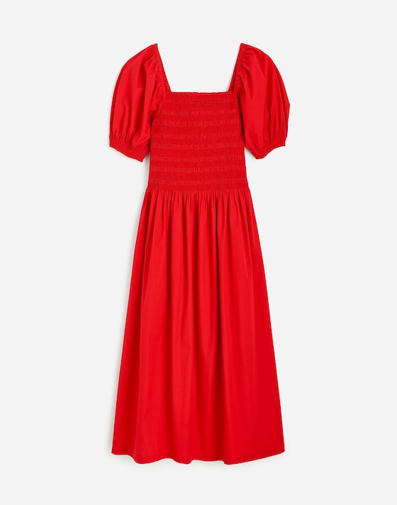 Smocked Puff Sleeve Midi Dress in Poplin | Madewell