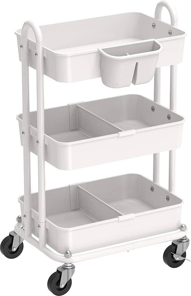 Simple Houseware 3-Tier Kitchen Cart Multifunctional Rolling Utility Cart with 2 dividers and Hangin | Amazon (US)
