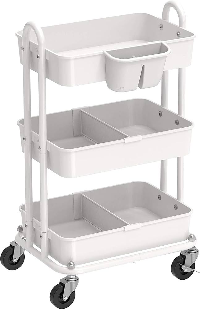 Simple Houseware 3-Tier Kitchen Cart Multifunctional Rolling Utility Cart with 2 dividers and Han... | Amazon (US)