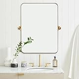 TEHOME 27 x 35'' Farmhouse Brush Nickel Metal Framed Pivot Rectangle Bathroom Mirror Tilting Beve... | Amazon (US)