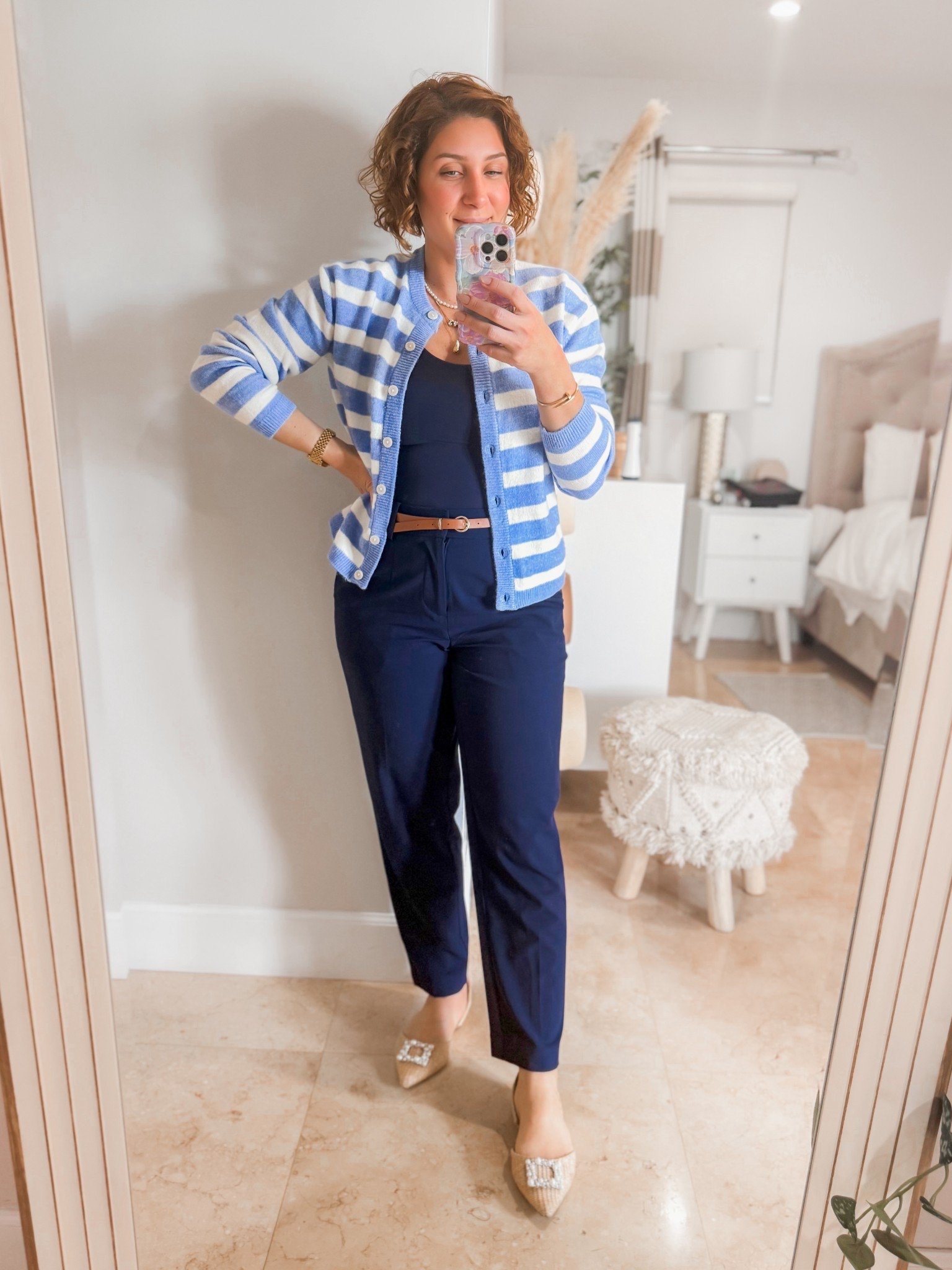 Target pants and stripe cardigan