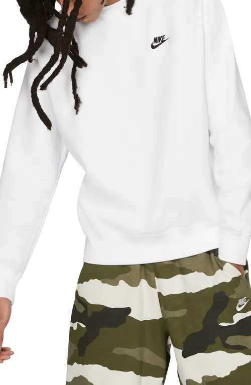 Nike Men's Club Crewneck Sweatshirt in White/black at Nordstrom, Size X-Large | Nordstrom