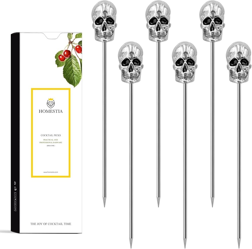 Homestia 6 Pcs Metal Cocktail Picks, 4.7 Inch Skull Metal Toothpicks for Appetizers Sandwich Frui... | Amazon (US)